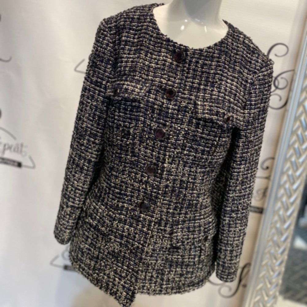Chanel Jacket Navy Tweed Sz 40 Jacket